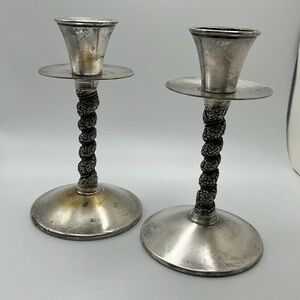 Vintage Silver-Plated Grapevine Candlestick Holders /Made in Spain /Set of 2
